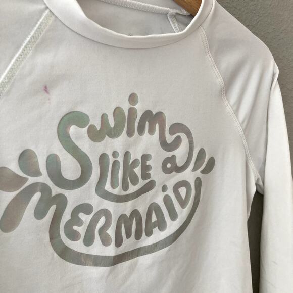 Cat & Jack Swim Like a Mermaid Long Sleeve Rashguard White Iridescent Small 6/6X - Picture 6 of 8